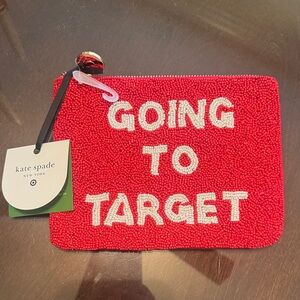 Kate Spade Red Beaded Pouch with White Text